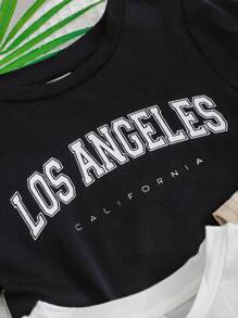SHEIN Conjunto de 3 piezas para bebé niño con sudadera de punto suave con cuello redondo y mangas cortas con diseño impreso de letras