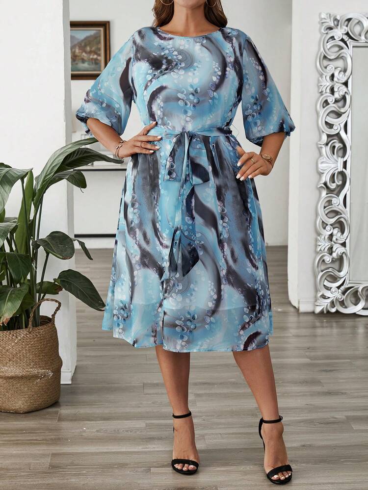 Plus Size Women's Teacher Dress Business Casual Dress Simple Random Printed Daily Dress