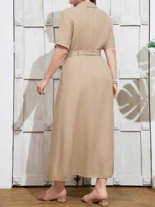 SHEIN LUNE Plus Size Solid Color Resort Style Front Button Maxi Shirt Dress For Leisure