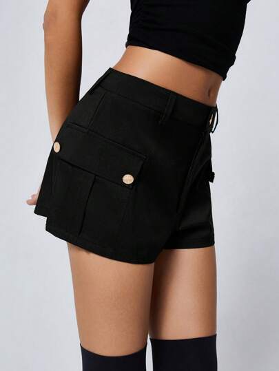 Aveloria Pantalones cortos ultracortos casuales con botones de metal y bolsillos de estilo americano vintage