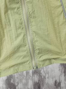 SHEIN Tween Boys' Spring/Fall Casual Letter Printing Hooded Jacket - Army Green - View 5