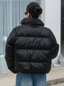 DAZY 女士冬季休闲纯色立领棉衣，冬季女装，冬季外套女士夹克 - 黑色 - 查看 5