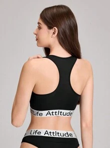 EasyFave Letter Tape Wireless Backless Black Bra - Black - View 2