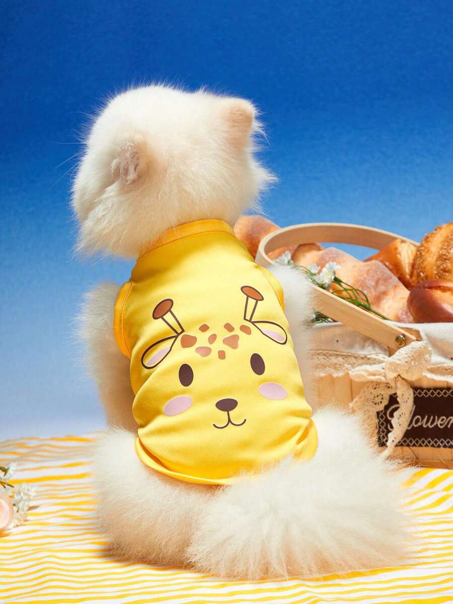 PETSIN 1入黃色舒適透氣夏季涼爽背心，印有長頸鹿動物圖案，適用於寵物貓和狗 - 彩色 - 查看 1