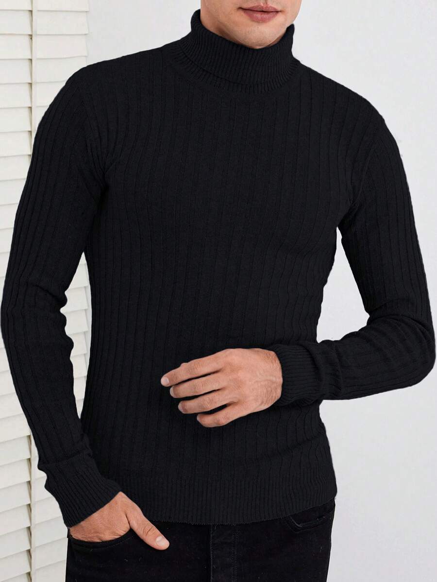 EURMUSE Men's Turtleneck Solid Color Sweater - Black - View 1
