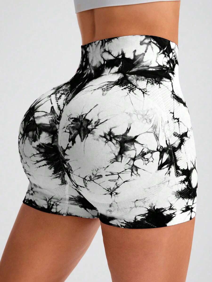 Core Rhythm Tie Dye Wideband Waist Sports ShortsWomen Sweat Short, Gym Short, Biker Short