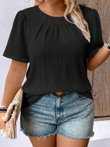 EMERY ROSE Women's Solid Color Simple Casual Plus Size Shirt For Daily Wear - Black - View 1