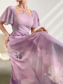 Modelyn 女式短袖印花簡約休閒裙 - 紫色 - 查看 3