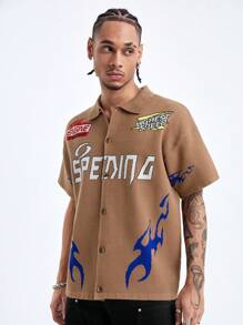 Manfinity Roghcode 男士時尚印花插肩針織毛衣 - 卡其色 - 查看 7