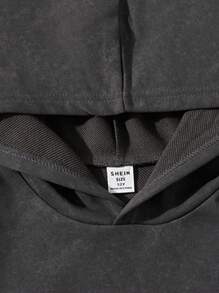 Sudadera casual de manga larga con bolsillo tipo canguro y gráfico de letras para niños preadolescentes - Negro - Ver 3