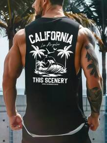 Men's Simple Printed Sleeveless Summer Tank Top - Black - View 1