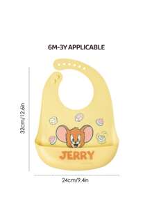 TOM & JERRY X SHEIN Cartoon Mouse Pattern Yellow Silicone Baby Bib, Waterproof And Oil-Proof For Feeding