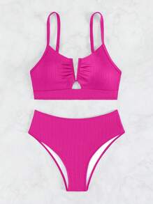 Damen Zwei-Teiler Bikini Set, Urlaubskollektion, Spezialstoff Badeanzug für Sommer Strand - Heißes Pink - Übersicht 5