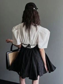DAZY Đầm suông hở lưng cổ yếm màu đen mùa hè cho nữ, Đầm thường ngày cho nữ - màu đen - Xem 2