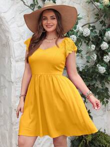 SHEIN VCAY Plus Size Women's Back Knot Design Tea Party Summer  Dress - Yellow - View 3