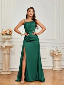 SHEIN Belle 美麗的單肩亮片伴娘禮服，帶有飄逸的後背，成人尺寸