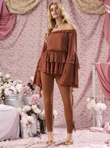 COSMINA Women's Reddish Brown Color High-Waisted Foot-Tied Wrinkle Fashion Leggings - Brown - View 8