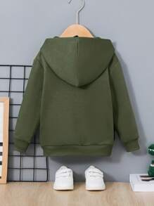 SHEIN Young Boys' Casual Comfortable Hooded Zip-Up Sweatshirt,In Fall/Winter