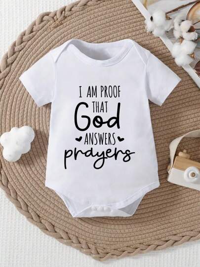 SHEIN Vintaside Kids Baby Boy Casual Cute Letter Printed Short Sleeve Bodysuit, Daily Wear Comfortable Bodysuit For Summer