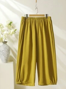 SHEIN LUNE Plus Size Summer Casual Printed Shirt And Solid Color Wide Leg Pants 2pcs/Set - Red - View 6