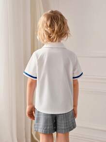 SHEIN 2pcs/Set Young Bov Gentlemen's Short Sleeve Shirt + Shorts Set, College Style Summer Outfit - Multicolor - View 2