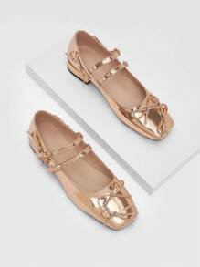女鞋時尚蝴蝶結平底鞋，適合春夏穿著 - 玫瑰金 - 查看 5