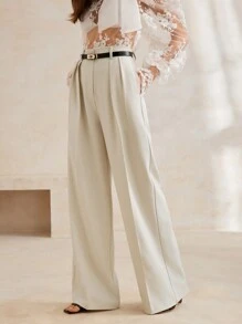 Anewsta Solid Color With Pockets Urban Elegant Women Wide-Leg Trousers