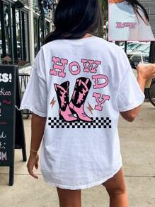 INAWLY Letter Graphic Drop Shoulder Tee HOWDY Graphic Tees Women Tops