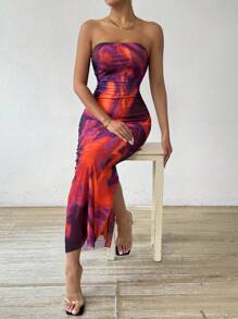 Zolique 女士染色印花夏季無肩帶無袖裙 - 紫羅蘭色 - 查看 6