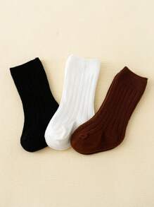 3 Pairs Infant Toddler Unisex Striped Basic Calf Socks For Daily Wear All Year Round - Multicolor - View 3