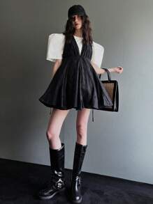 DAZY Đầm suông hở lưng cổ yếm màu đen mùa hè cho nữ, Đầm thường ngày cho nữ - màu đen - Xem 3