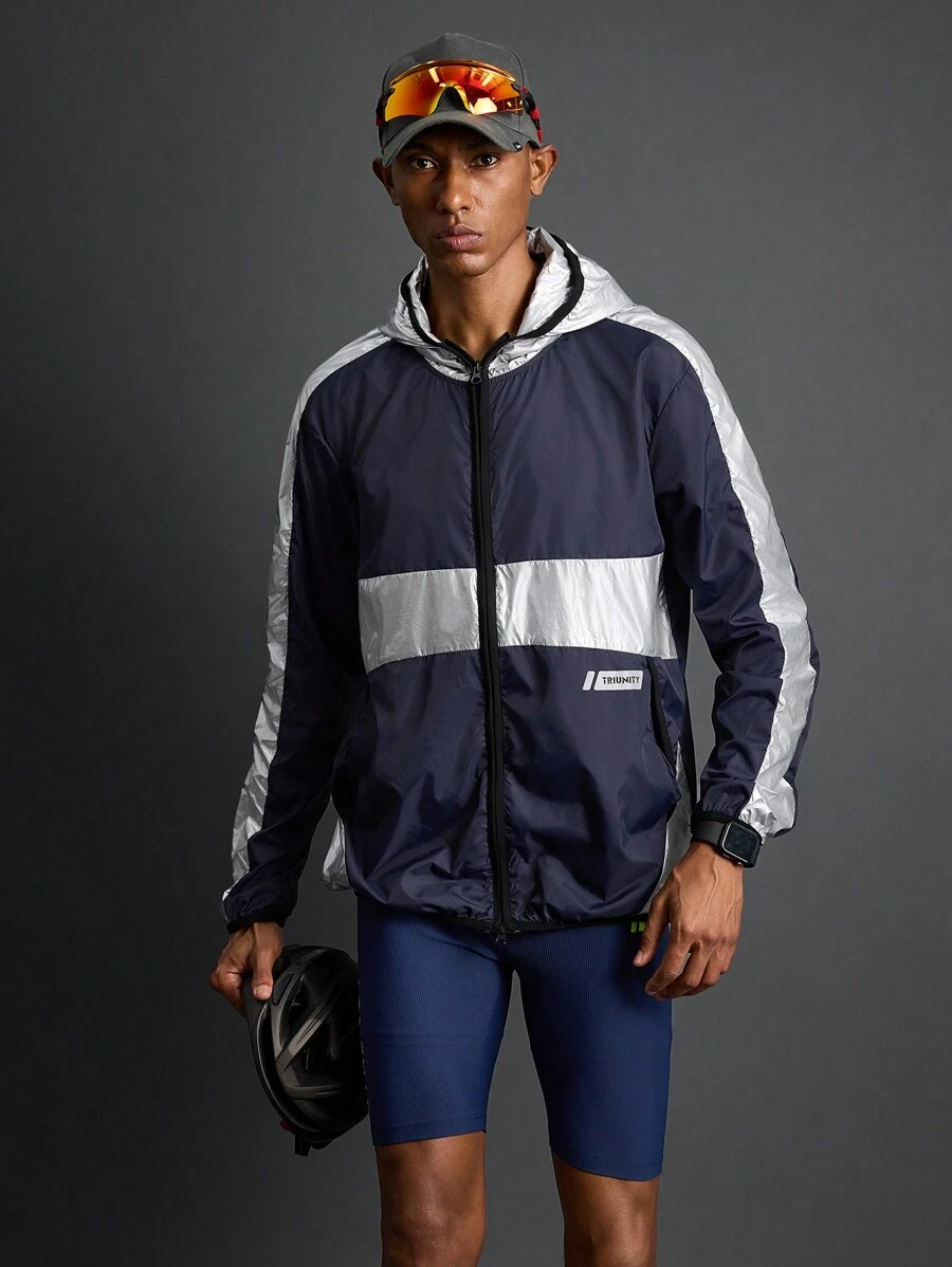 Coreblaze Chaqueta deportiva de manga larga de estilo sencillo y a diario con bloques de color para hombre, Manfinity Sport Polished Boyfriend - Azul Marino - Ver 1