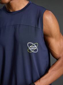 Manfinity Sport Polished Camiseta sin mangas de gimnasio estilo novio con estampado de letras de cuello redondo para entrenamiento diario de hombres