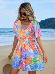 Swim Lushoire Women's Random Printed Casual Short Sleeve Cover Up Summer