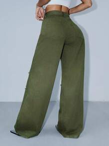 SHEIN ICON Damskie dżinsy o luźnym kroju, z szerokimi nogawkami i przetartymi kieszeniami