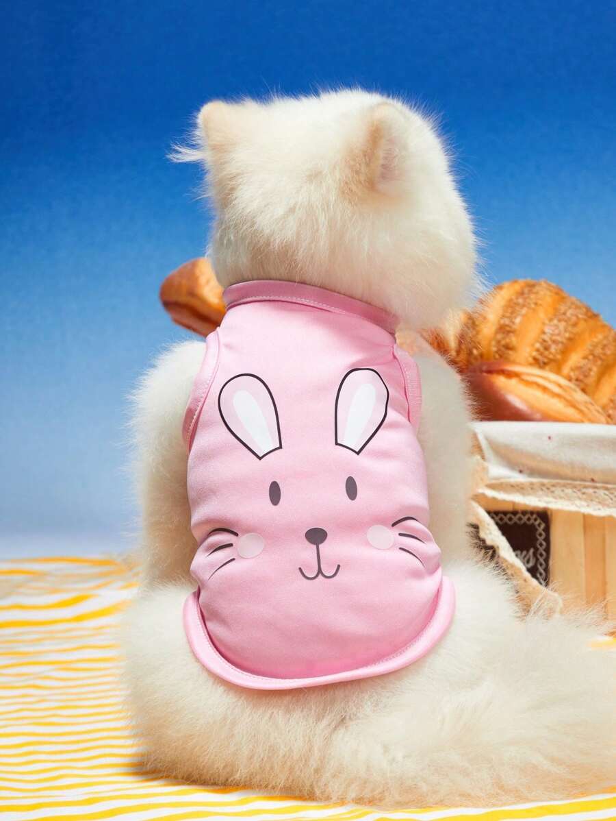PETSIN 1入組舒適透氣粉色動物圖案夏季寵物貓狗兔子涼背心 - 彩色 - 查看 1