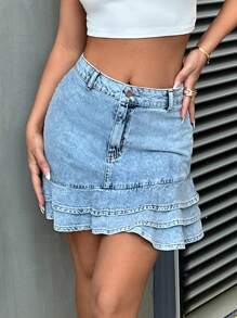 RueChic RUFFLE SKIRT ASSYMETRIC CUT - Medium Wash - View 7