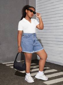SHEIN Tween Girls' Extended Size  Casual Polo Shirt, Simple And Comfortable, Set Of Multiple Short Sleeve T-Shirts - Multicolor - View 3