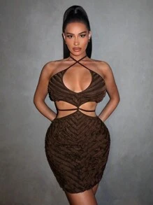 SHEIN SXY Fall Clothes Summer Strap Spaghetti Strap Ruffle Hem Fish Tail Long Dress For Women - Brown - View 5