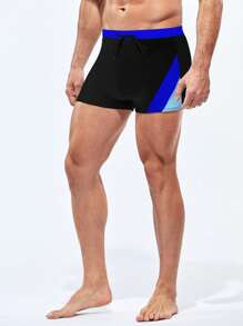 Manfinity KASUA Men Contrast Panel Drawstring Waist Swim Trunks,Hawaiian - Blue - View 3