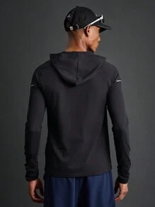 Manfinity Sport Corelite Moletom esportivo masculino estilo namorado slim fit com capuz refletivo estampado Moletom masculino estilo namorado - Preto - Ver 2