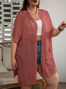 SHEIN VCAY 大尺碼夏日假期休閒空心針織蝙蝠袖開衫，純色