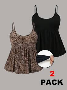 SHEIN EZwear 2 Pcs/Set Plus Size Women's Simple Daily Camisole For Summer