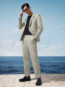 AKNOTIC Business Casual 易护理男士亚麻商务西装外套，秋冬款 - 灰色 - 查看 10