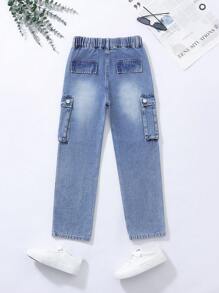 Tween Boys' Cargo Straight Leg Jeans With Multiple Pockets - Medium Wash - View 2