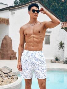 Manfinity Men's Loose Fit Vacation Floral Printed Drawstring Waistband Beach Shorts (Print Randomly Cut) - Multicolor - View 9