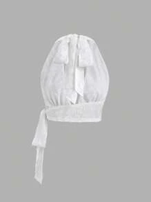 SHEIN Unity 女性夏季純色中空性感頸掛背心 - 白色 - 查看 2