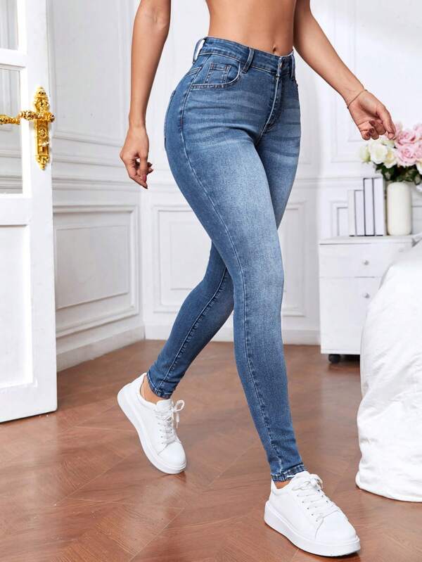 SHEIN Tall Women's Slim Fit Casual Jean With Pockets, Daily Wear And Versatile