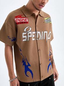 Manfinity Roghcode 男士時尚印花插肩針織毛衣 - 卡其色 - 查看 6