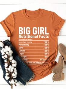 SHEIN Essnce Women's Summer Casual Round Neck Short Sleeve T-Shirt With Slogan Print BIG GIRL Nutritional Facts